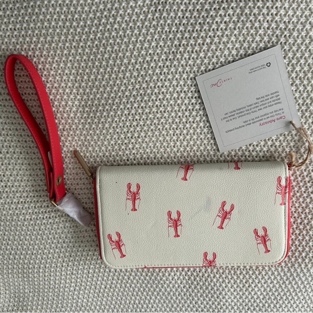 Thirty-one Cream Clutch Wristlet with Coral Red Lobster Print